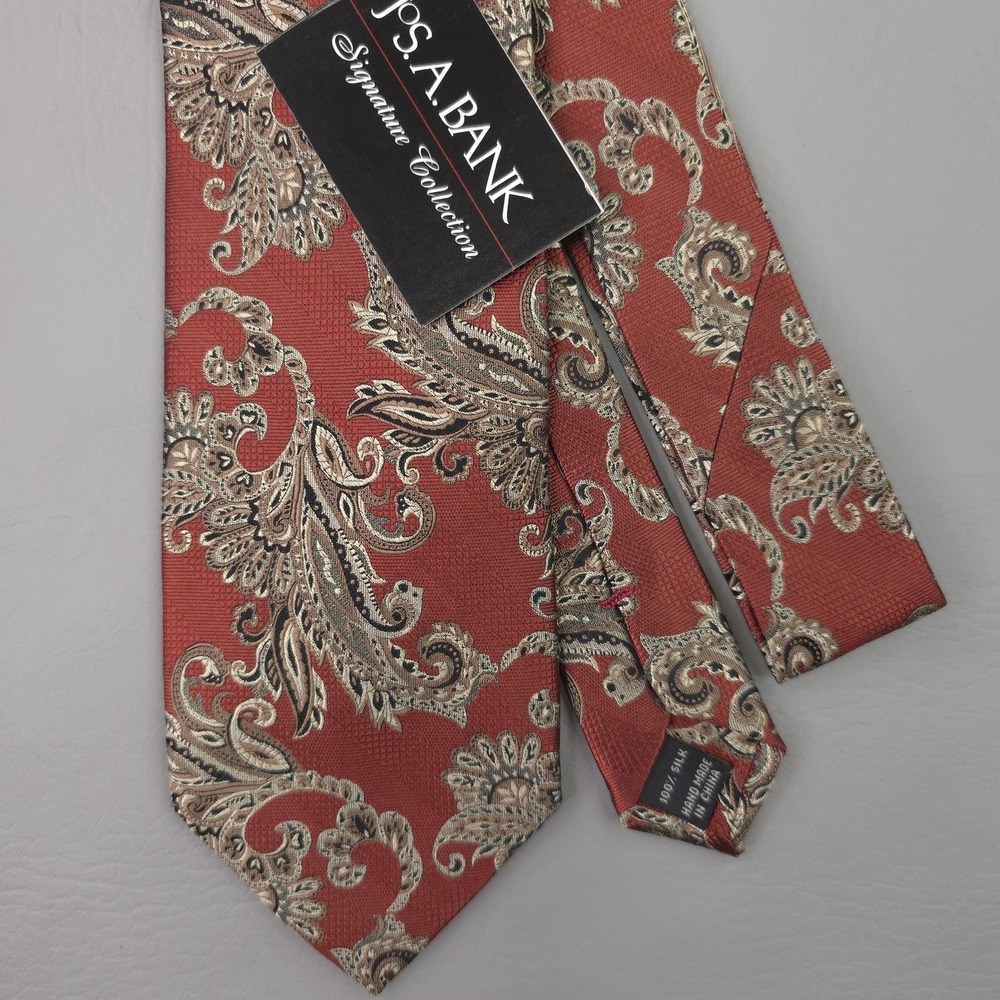 Jos A Bank Signature Collection Tie Mens One Size Orange‎ Silk Paisley NEW 57"